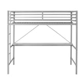 Jake Loft Bed Frame with Desk, Twin Size Metal Bed Frame with Protective Guard Rails & Ladder for Kids, Teens and Adults - Gray