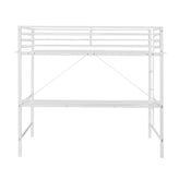 Jake Loft Bed Frame with Desk, Twin Size Metal Bed Frame with Protective Guard Rails & Ladder for Kids, Teens and Adults - White