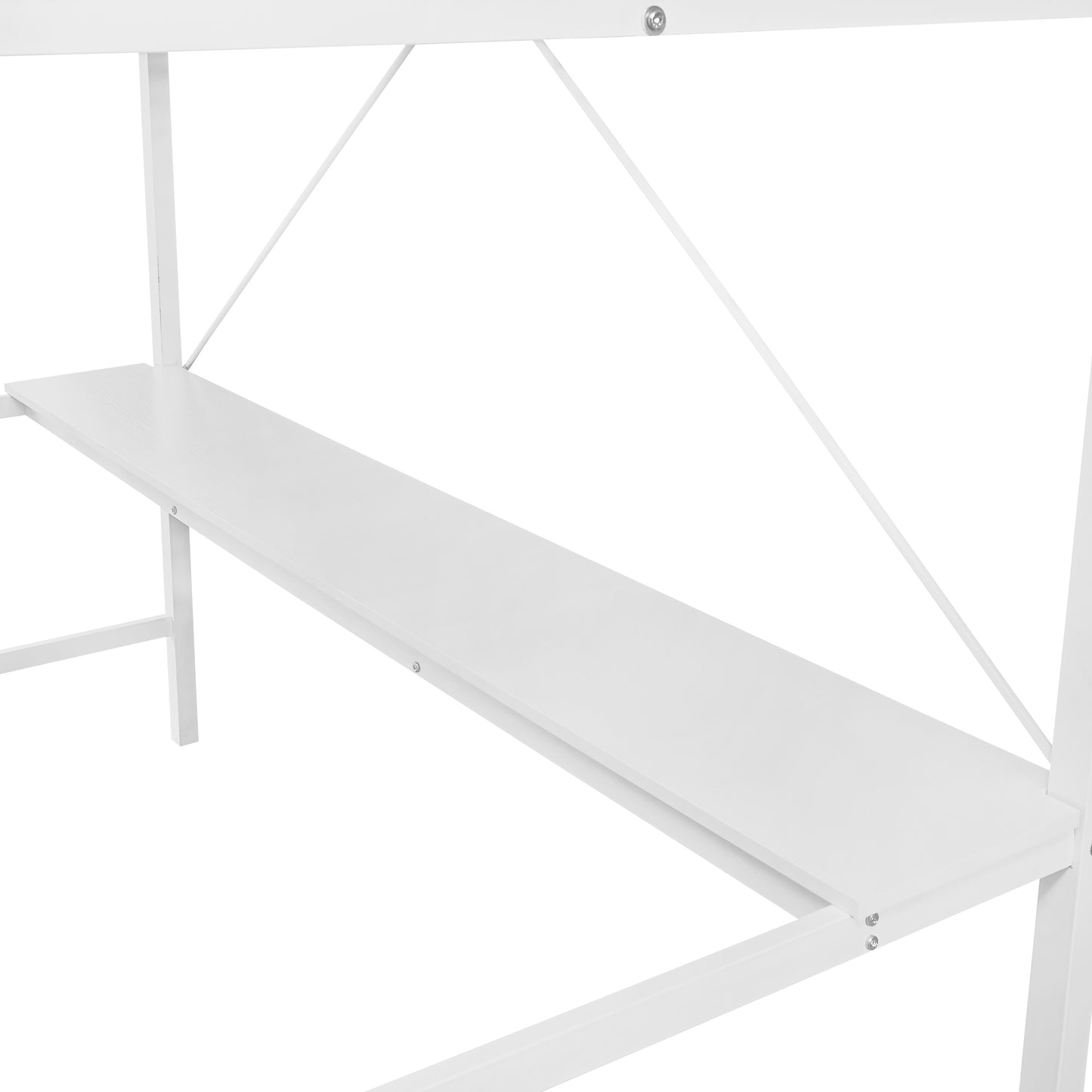 Jake Loft Bed Frame with Desk, Twin Size Metal Bed Frame with Protective Guard Rails & Ladder for Kids, Teens and Adults - White