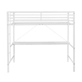 Jake Loft Bed Frame with Desk, Twin Size Metal Bed Frame with Protective Guard Rails & Ladder for Kids, Teens and Adults - White
