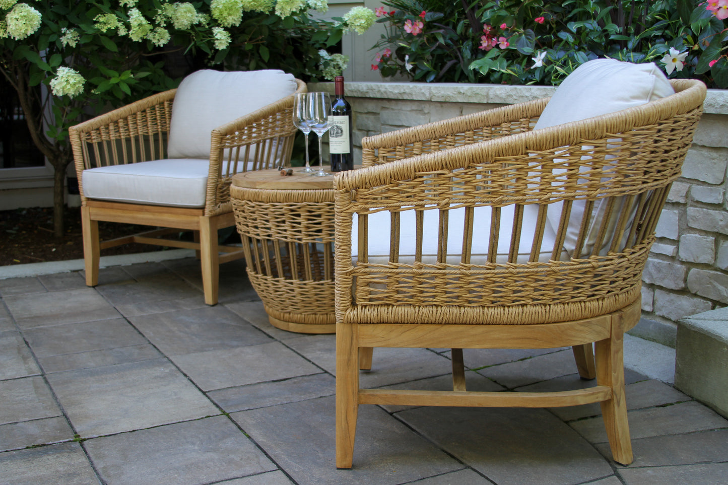 Bohemian Outdoor Teak and Wicker Lounge Chair