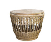 Bohemian Outdoor Teak and Wicker Storage Accent Table 24" Round