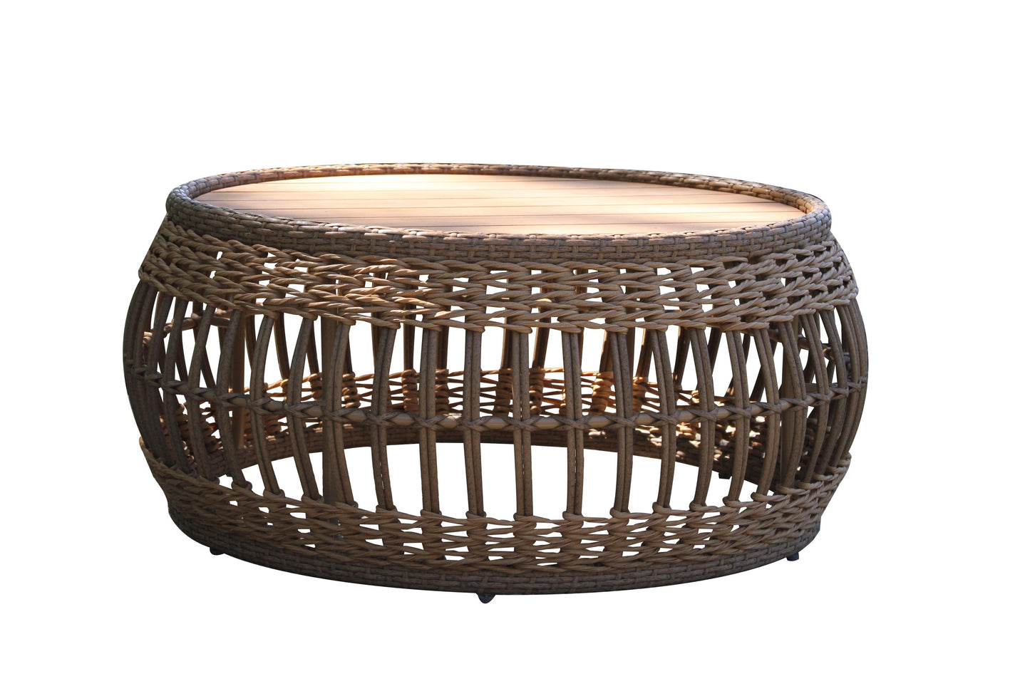 Bohemian Outdoor Teak and Wicker Coffee Table 33" Round