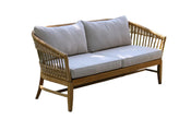 Bohemian Outdoor Teak and Wicker Loveseat w Sunbrella