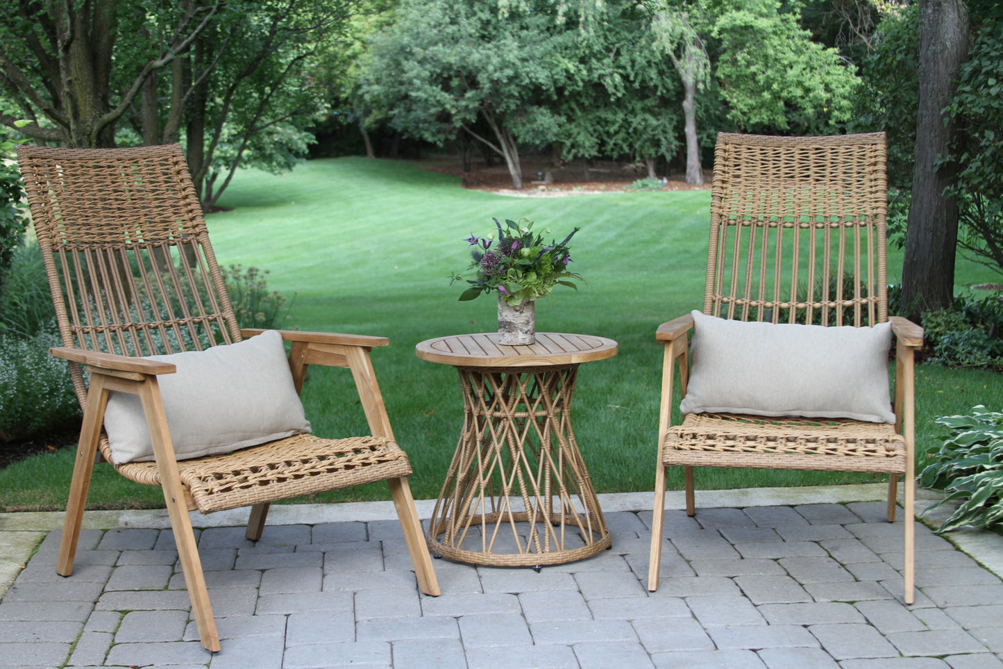 Bohemian Outdoor Teak and Wicker Accent Table 21.5" Round
