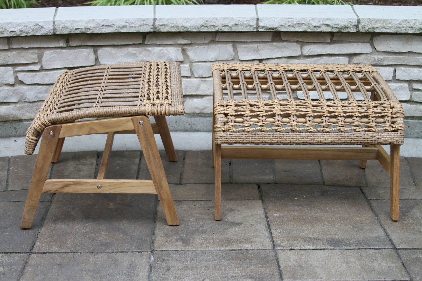 Bohemian Outdoor Teak and Wicker Ottoman