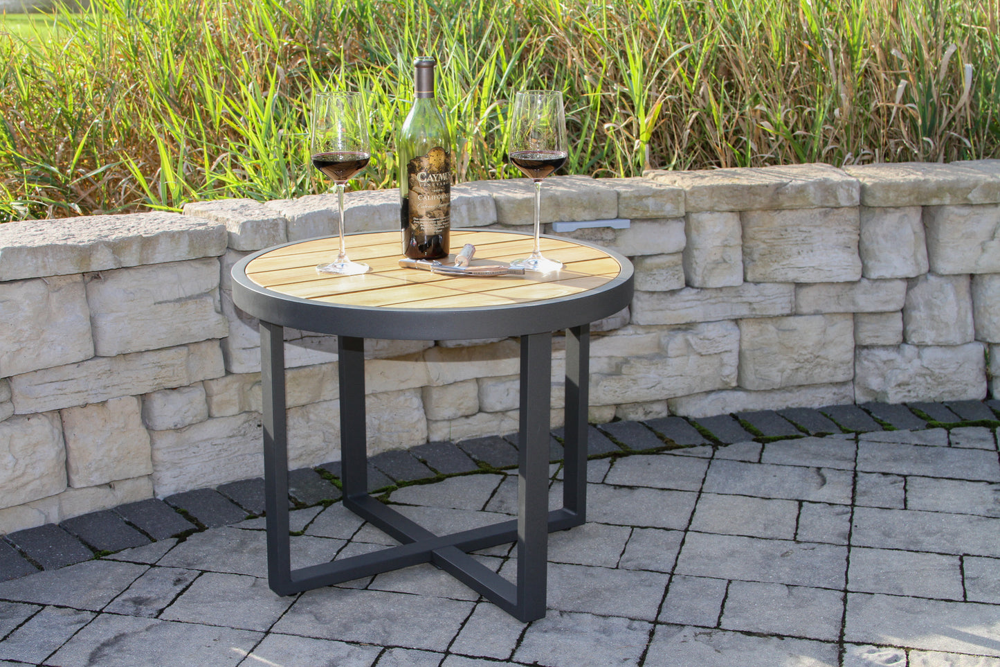 Portofino Outdoor Teak and Aluminum Accent Table 24" Round