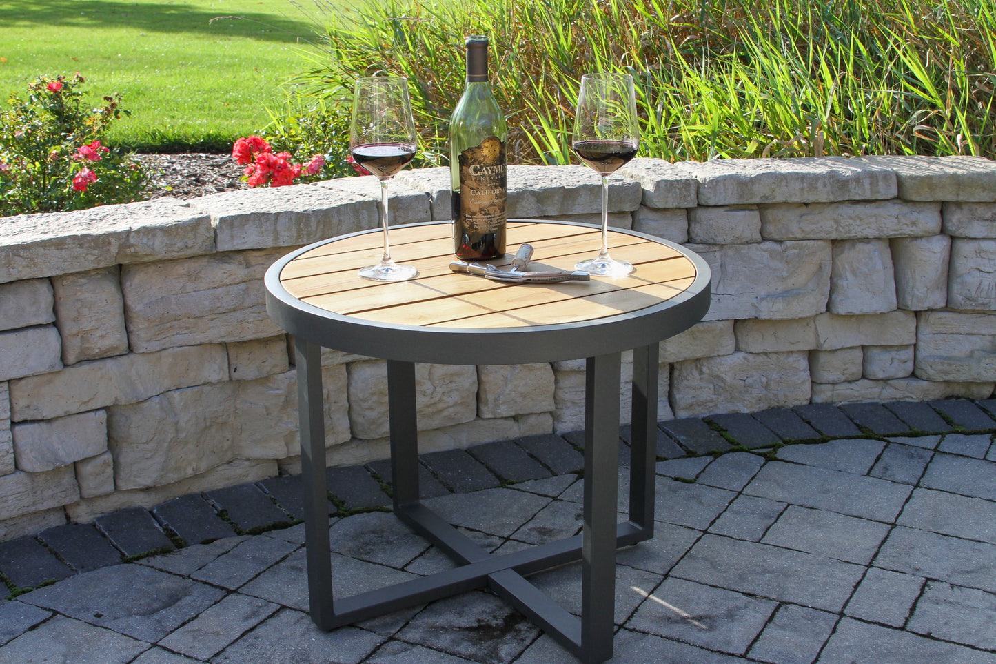 Portofino Outdoor Teak and Aluminum Accent Table 24" Round