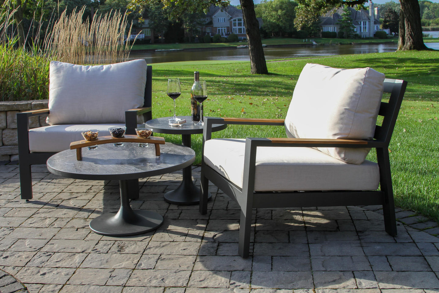 Portofino Orobico Outdoor Sintered Stone and Aluminum Coffee Table 20" Round