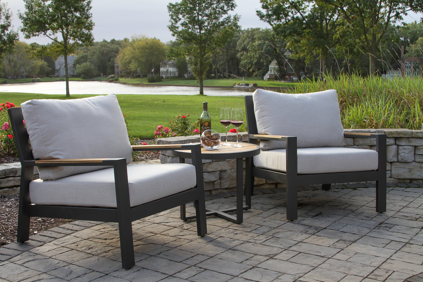 Portofino Outdoor Teak and Aluminum Accent Table 24" Round