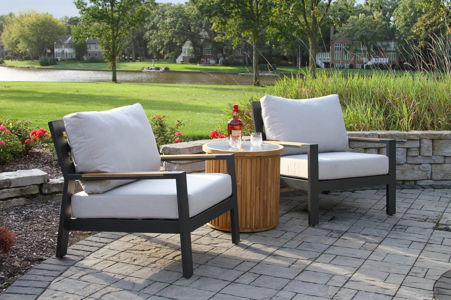 Teak and Orobico Outdoor Sintered Stone Accent Table 22" Round