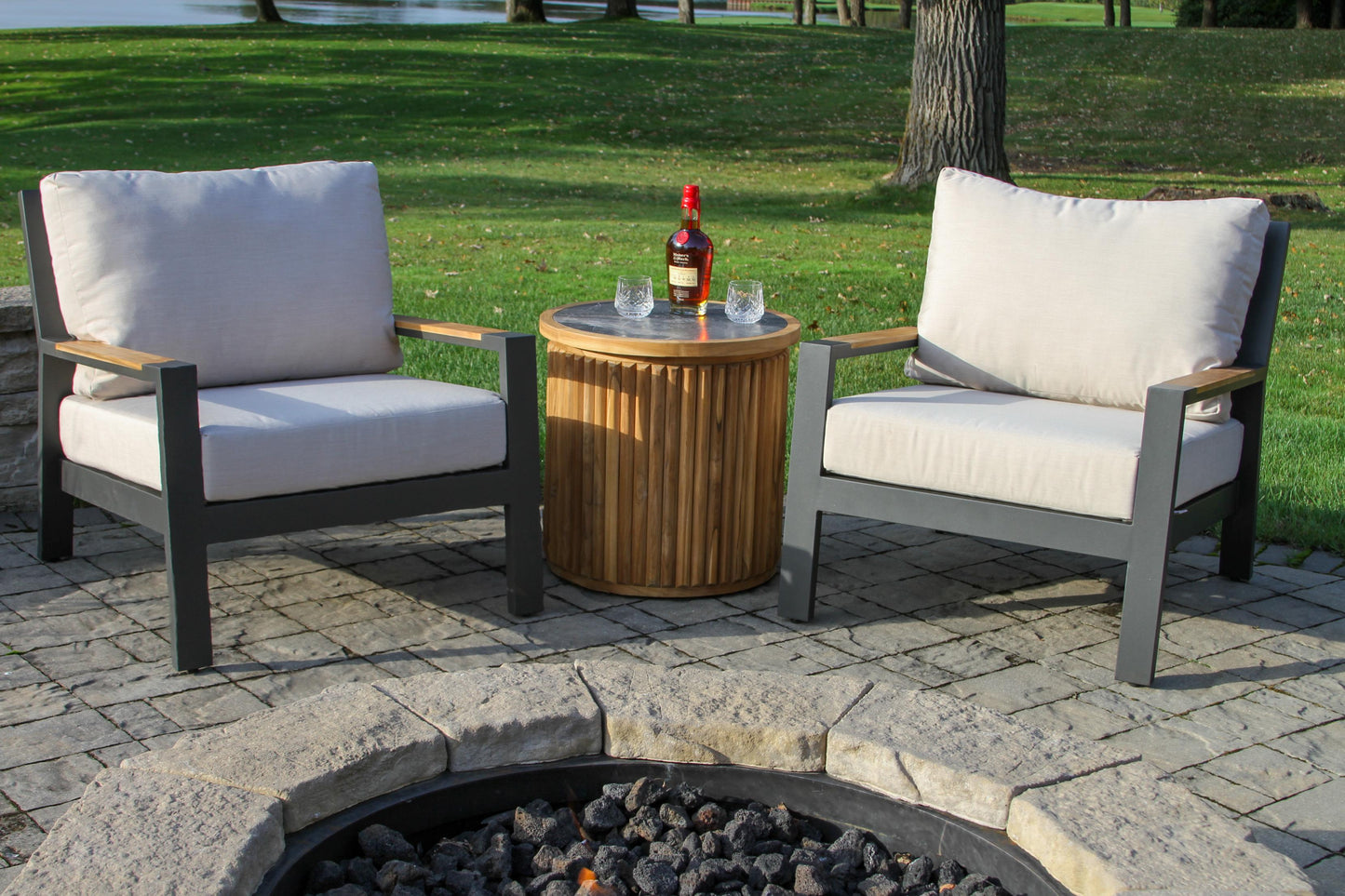 Teak and Orobico Outdoor Sintered Stone Accent Table 22" Round