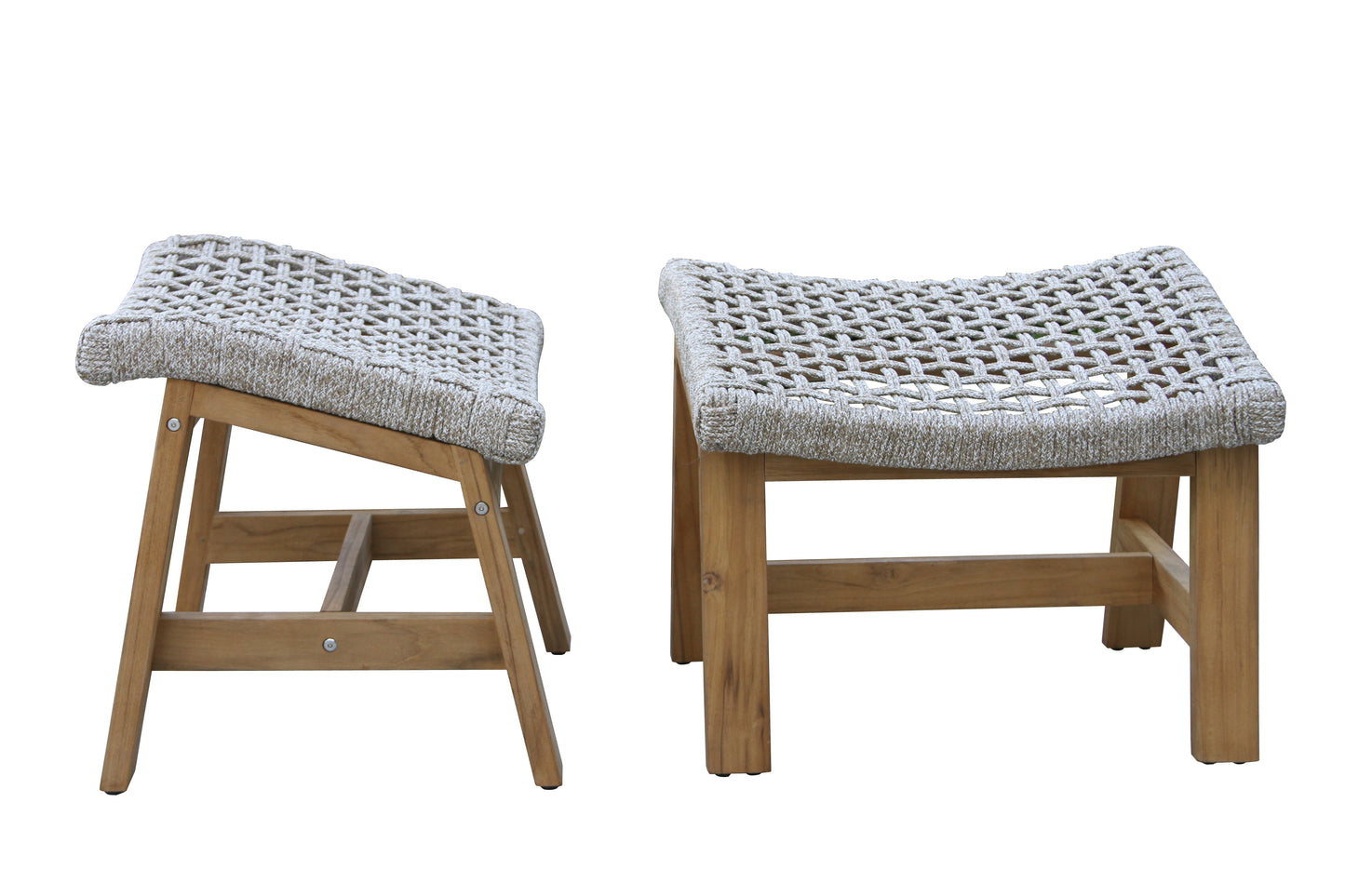Teak and Nautical Outdoor Rope Ottoman