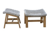 Teak and Nautical Outdoor Rope Ottoman