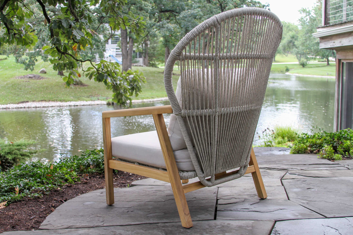 Teak and Cable Outdoor Wicker Parlor Chairs w Sunbrella