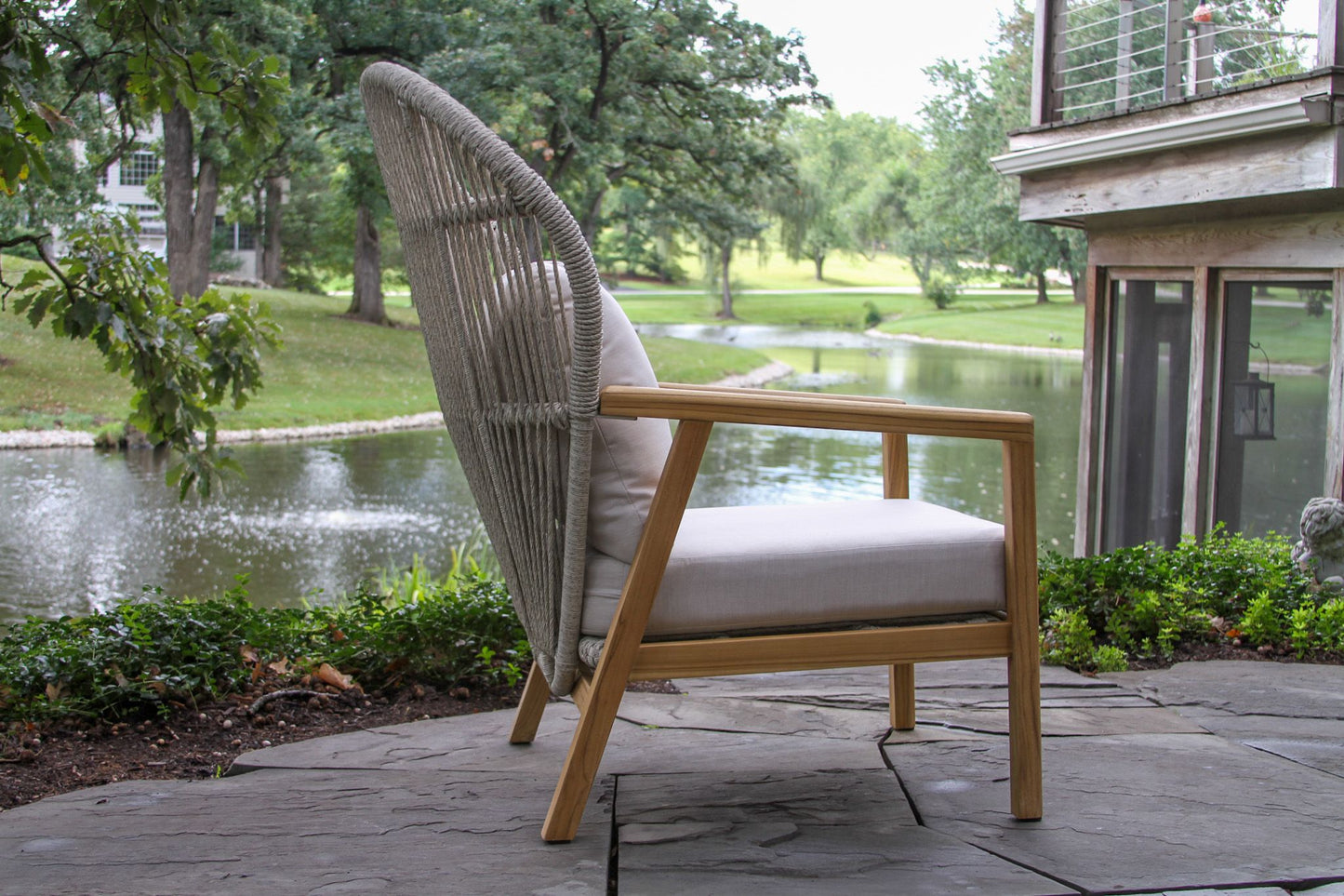 Teak and Cable Outdoor Wicker Parlor Chairs w Sunbrella