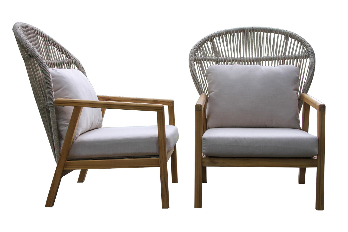 Teak and Cable Outdoor Wicker Parlor Chairs w Sunbrella