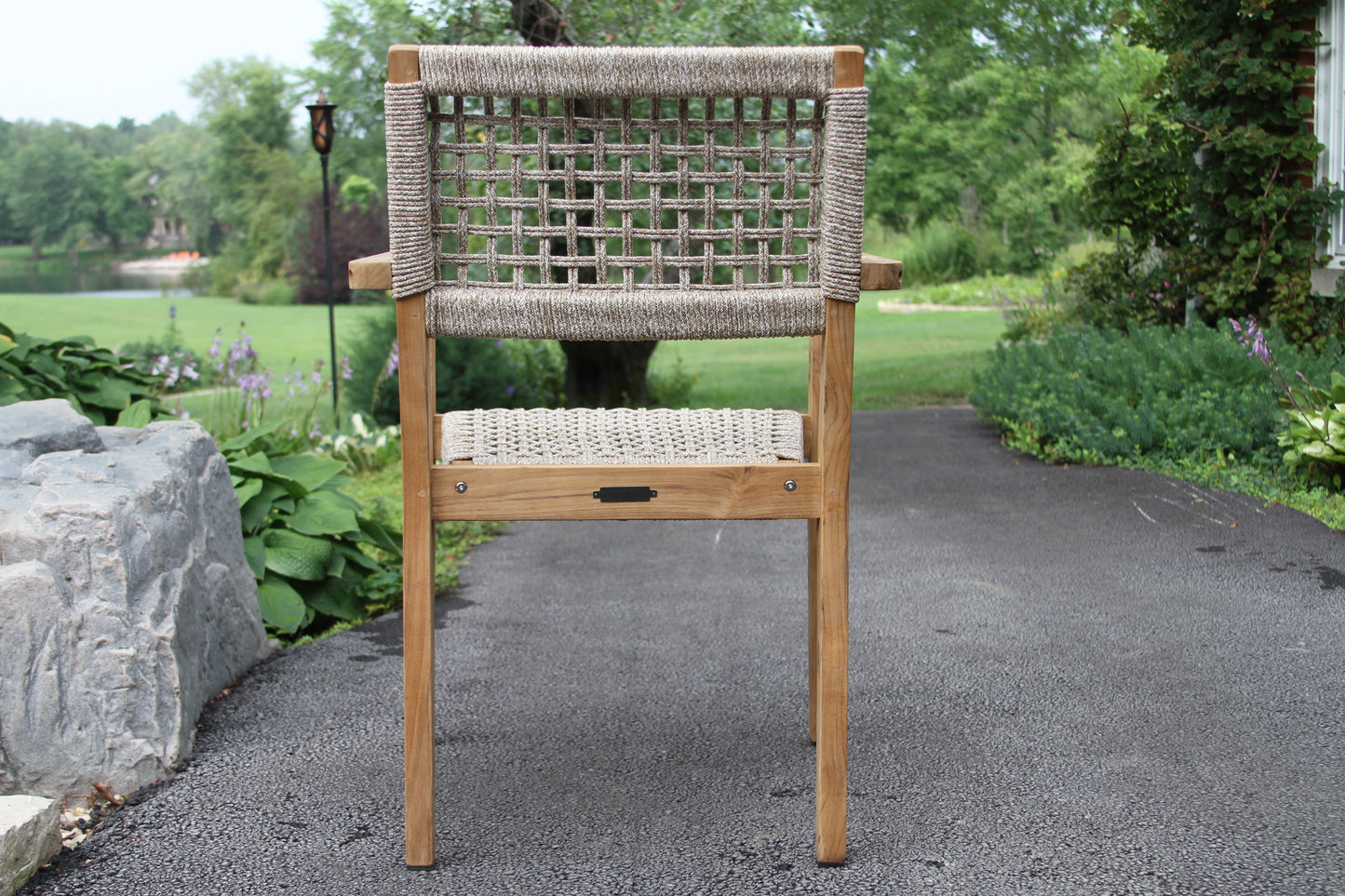 Teak and Nautical Outdoor Rope Stacking Dining Chair
