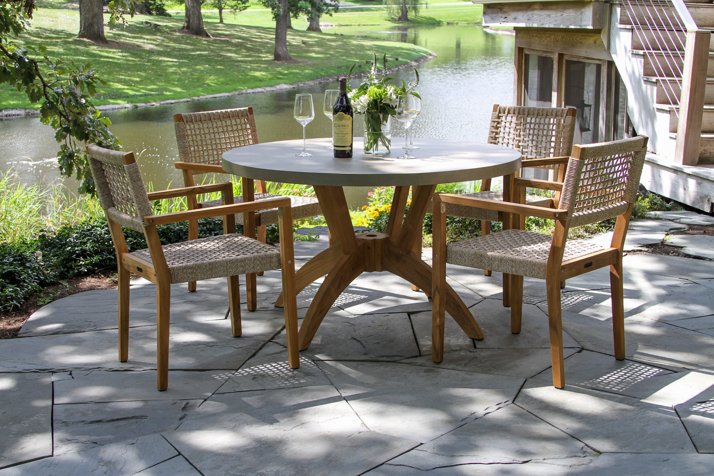 Teak and Nautical Outdoor Rope Stacking Dining Chair