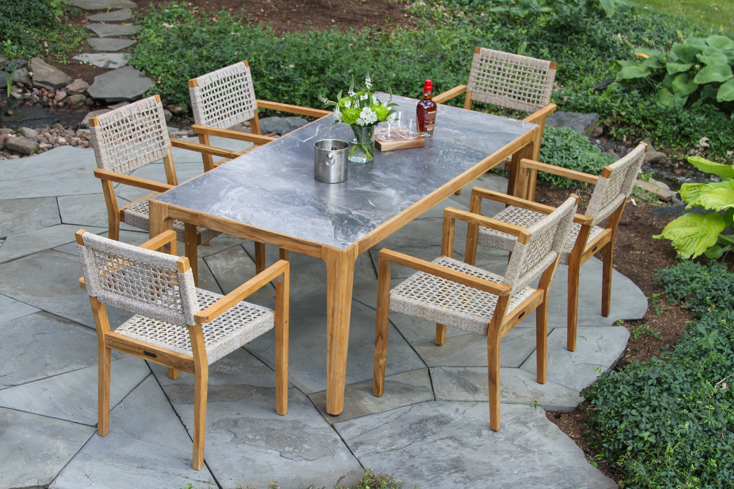 Teak and Nautical Outdoor Rope Stacking Dining Chair