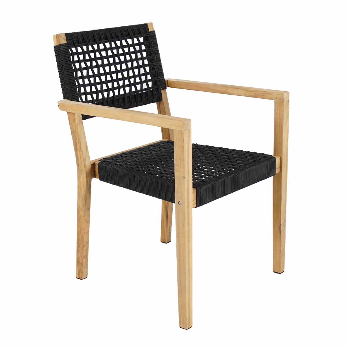 Teak and Black Outdoor Rope Stacking Dining Chair