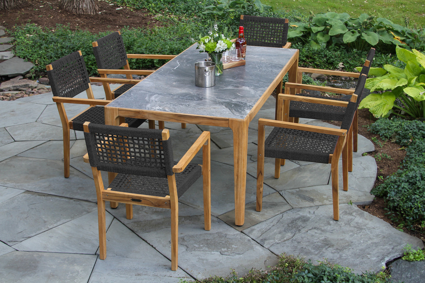 Teak and Orobico Outdoor Sintered Stone Dining Table 78.5" x 39.5"