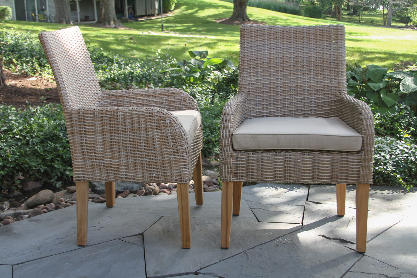 Teak and Ash Outdoor Wicker Dining Chair w Sunbrella