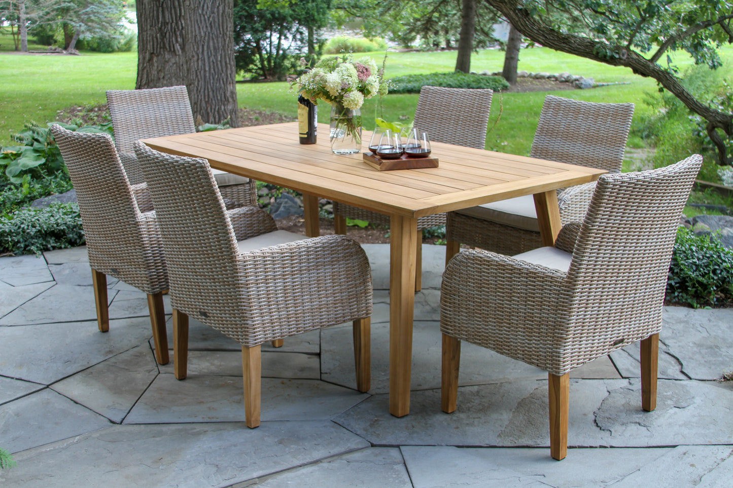 Teak and Ash Outdoor Wicker Dining Chair w Sunbrella