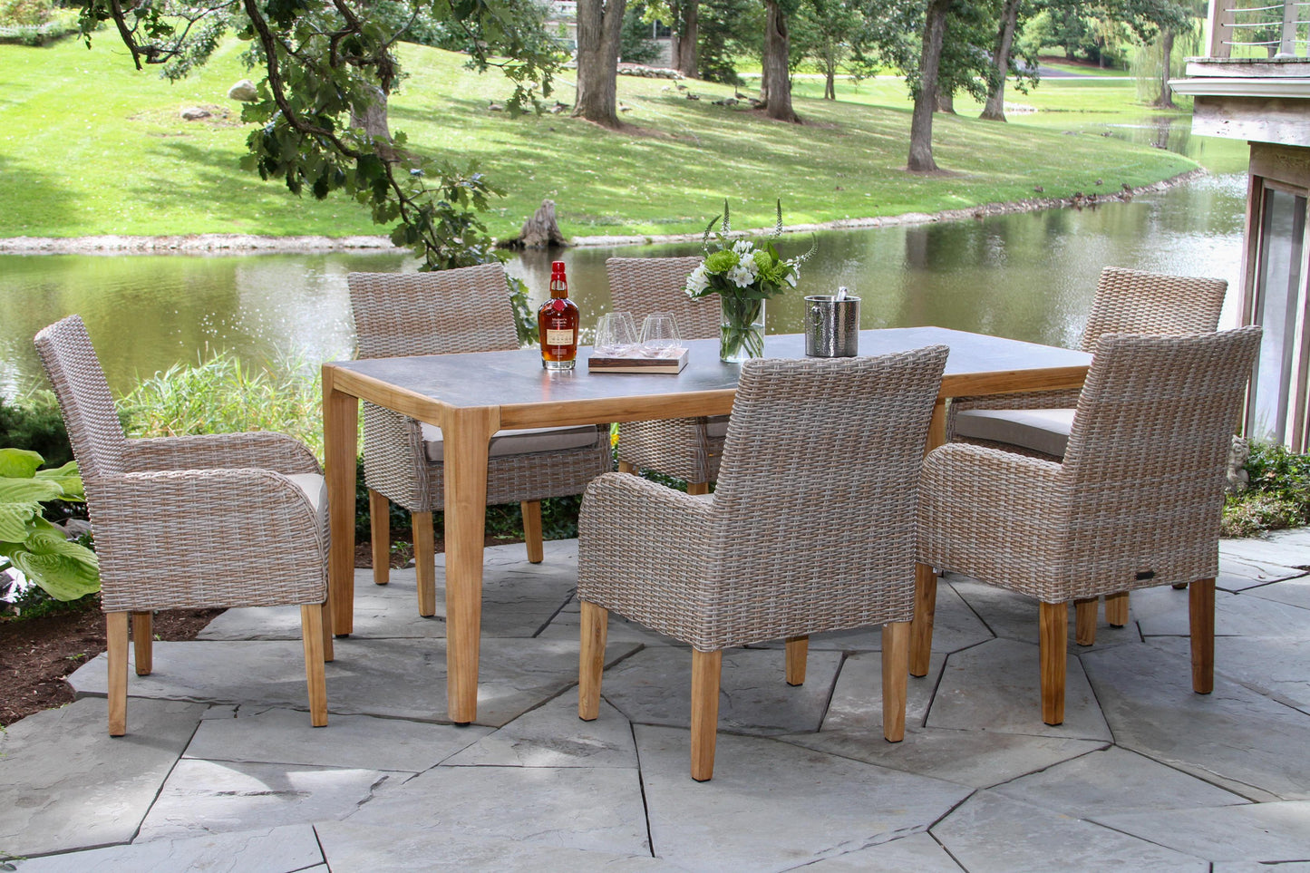 Teak and Orobico Outdoor Sintered Stone Dining Table 78.5" x 39.5"
