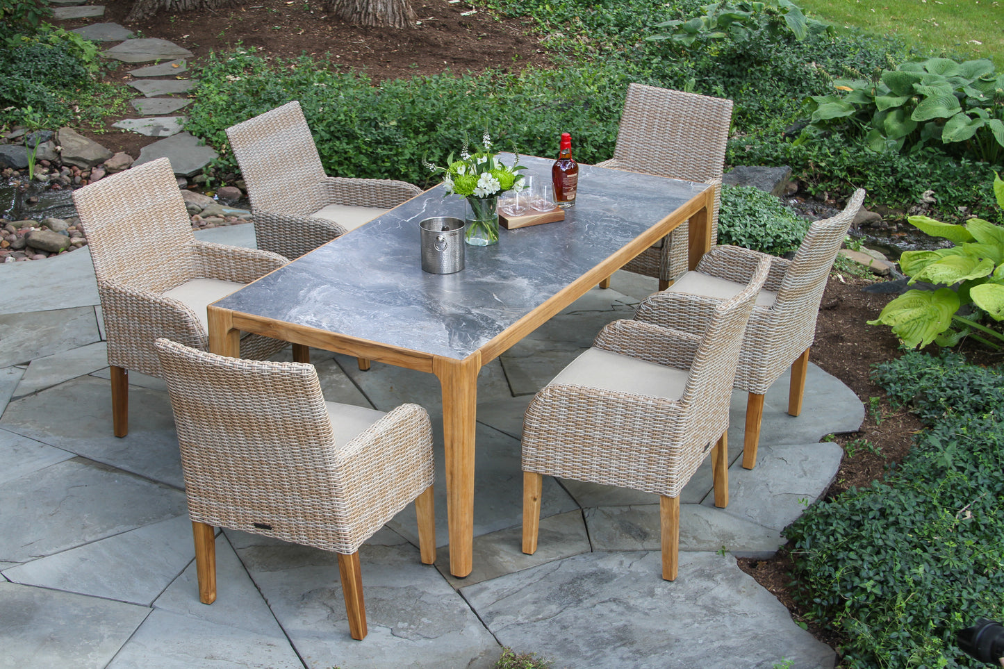 Teak and Orobico Outdoor Sintered Stone Dining Table 78.5" x 39.5"