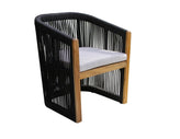 Teak and Black Outdoor Rope Dining Chair w Sunbrella
