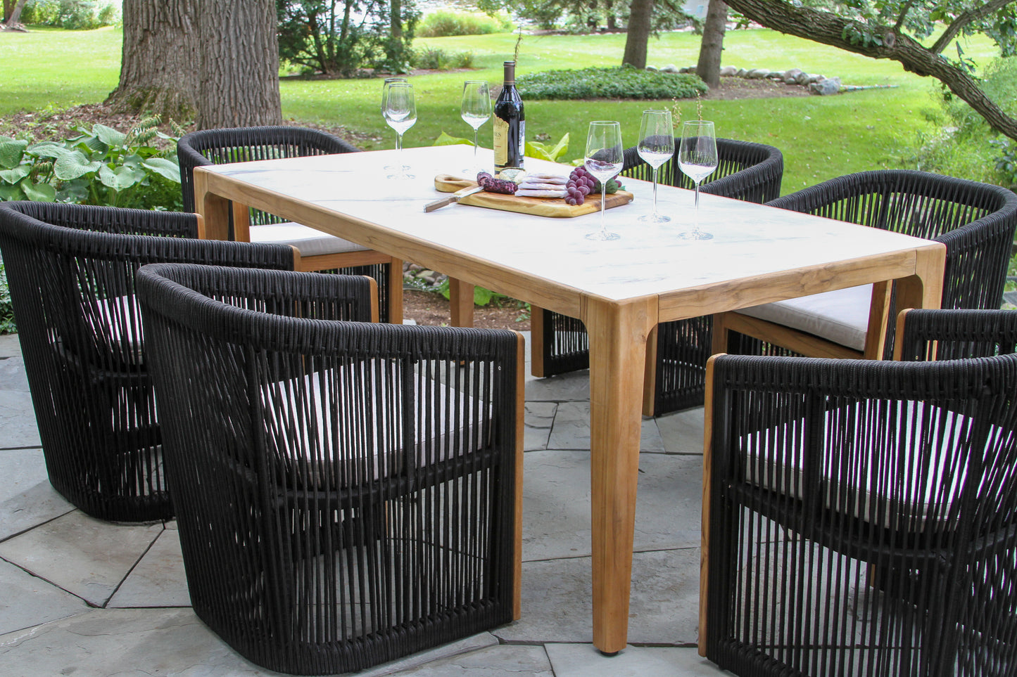 Teak and Monte Bianco Outdoor Sintered Stone Dining Table 78.5" x 39.5"