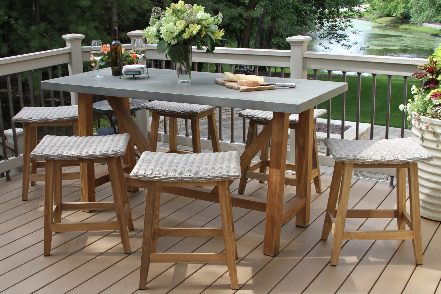 Teak and Grey Outdoor Composite Counter Height Table 70" x 30"