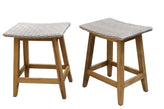 Teak and Ash Outdoor Wicker Counter Height Saddle Stools