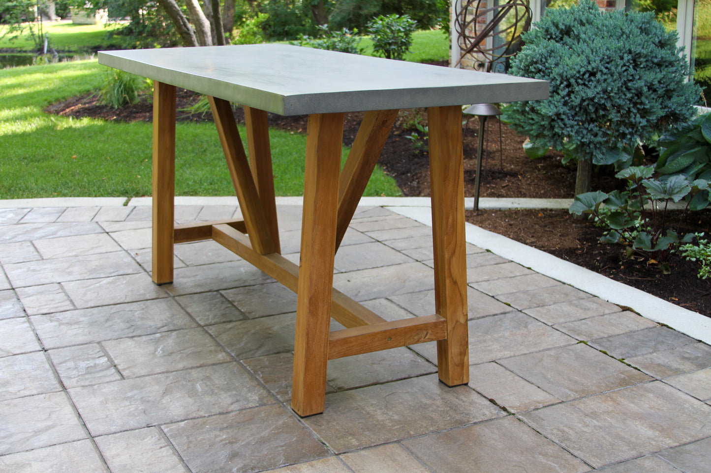 Teak and Grey Outdoor Composite Counter Height Table 70" x 30"