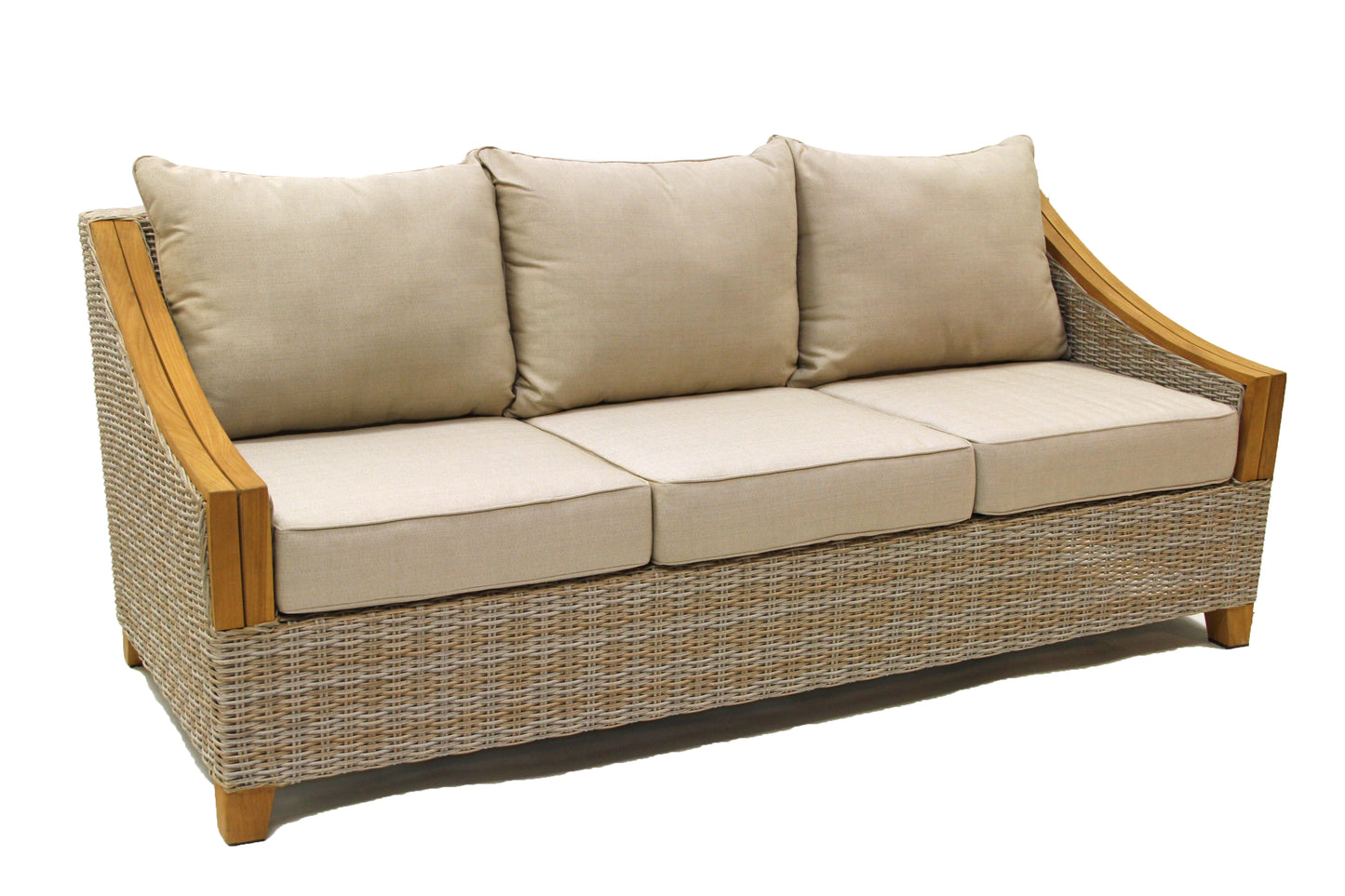 Teak and Wicker Outdoor Sofa w Sunbrella Cushions