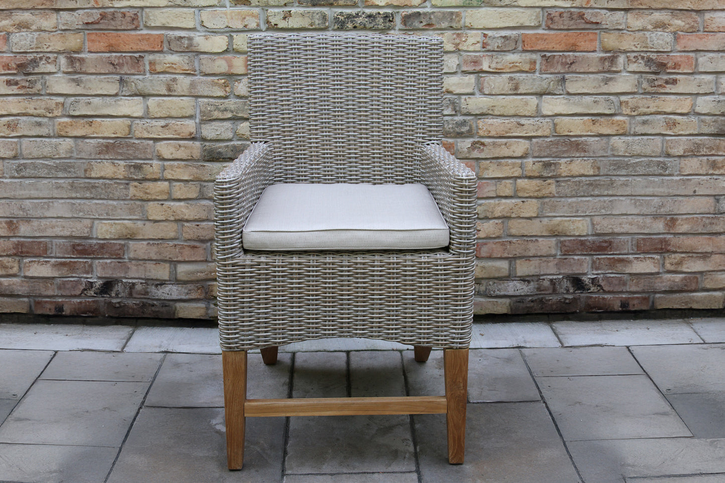 Teak and Ash Outdoor Wicker Counter Height Chair w Sunbrella