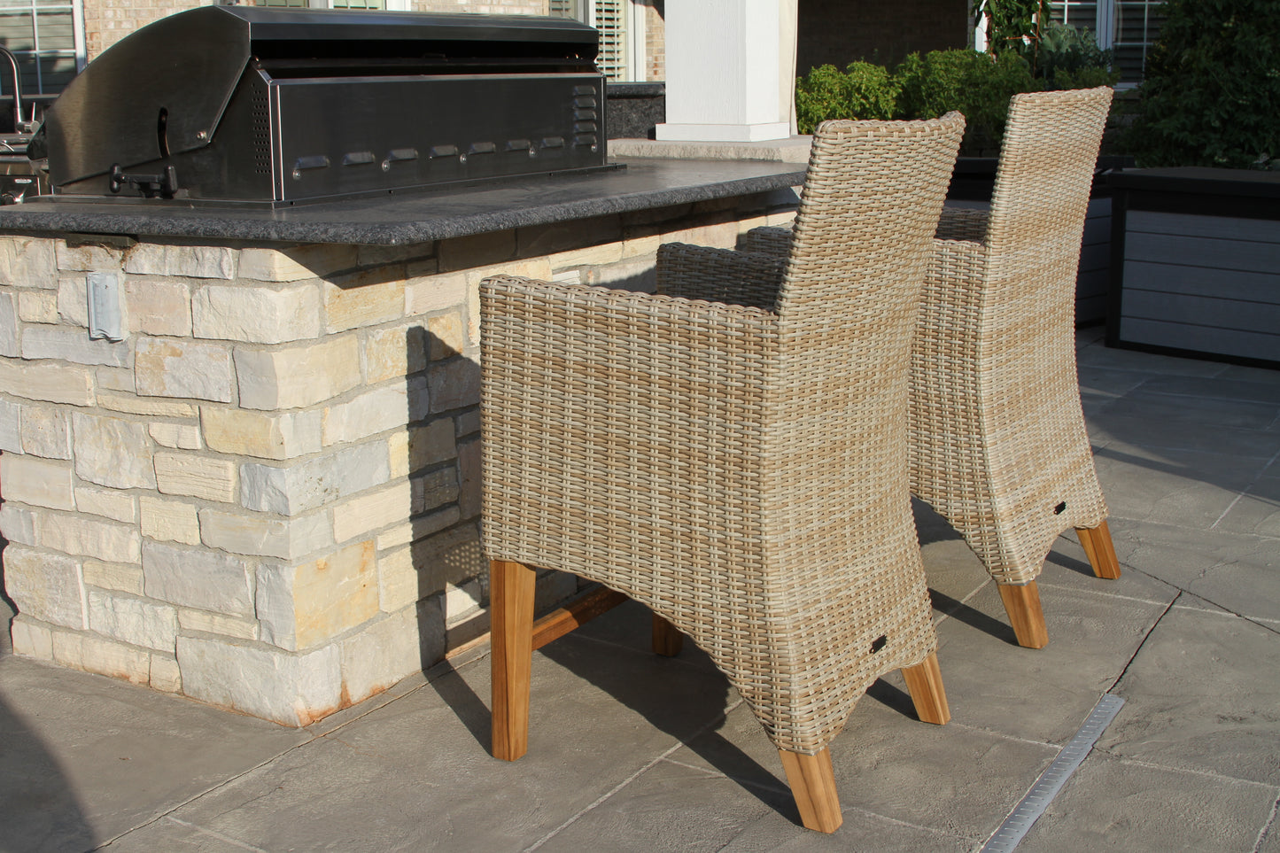 Teak and Ash Outdoor Wicker Counter Height Chair w Sunbrella