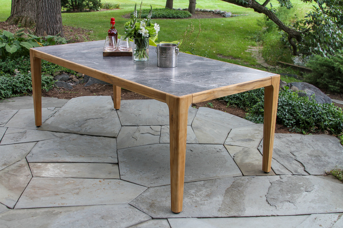 Teak and Orobico Outdoor Sintered Stone Dining Table 78.5" x 39.5"