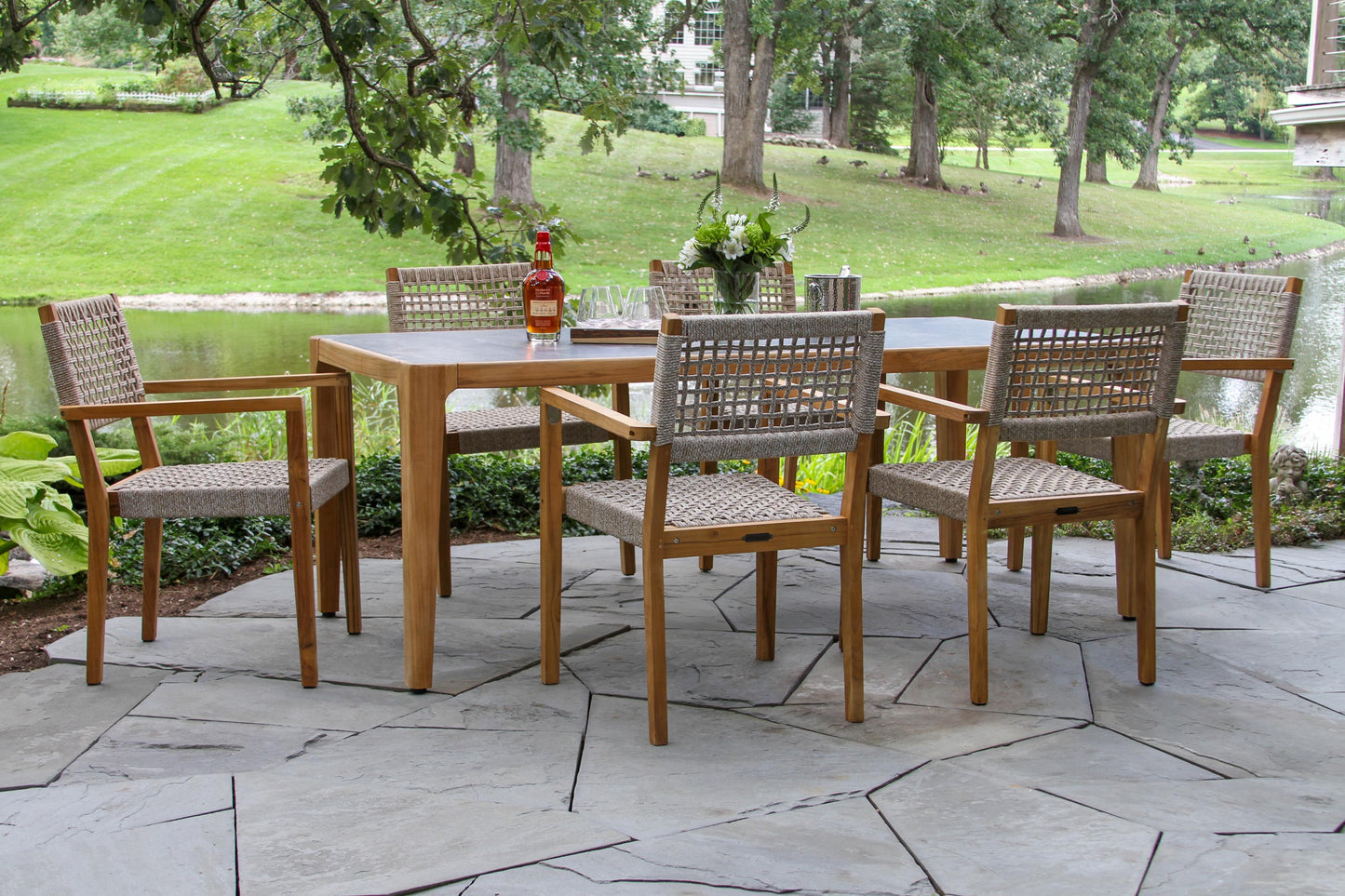 Teak and Nautical Outdoor Rope Stacking Dining Chair