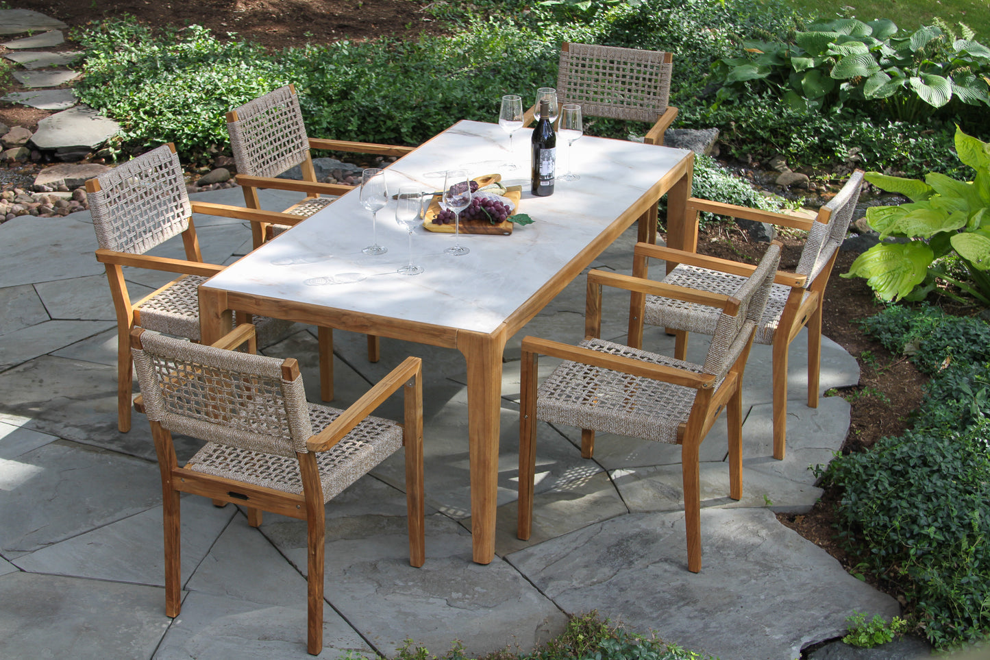 Teak and Nautical Outdoor Rope Stacking Dining Chair