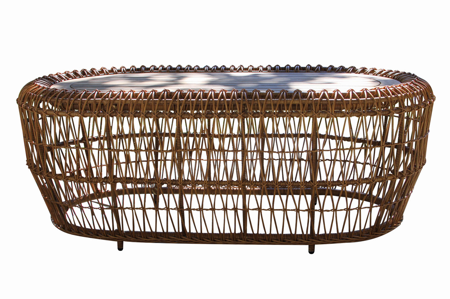 On the Vine Teak and Wicker Outdoor Oval Coffee Table 47" x 27"