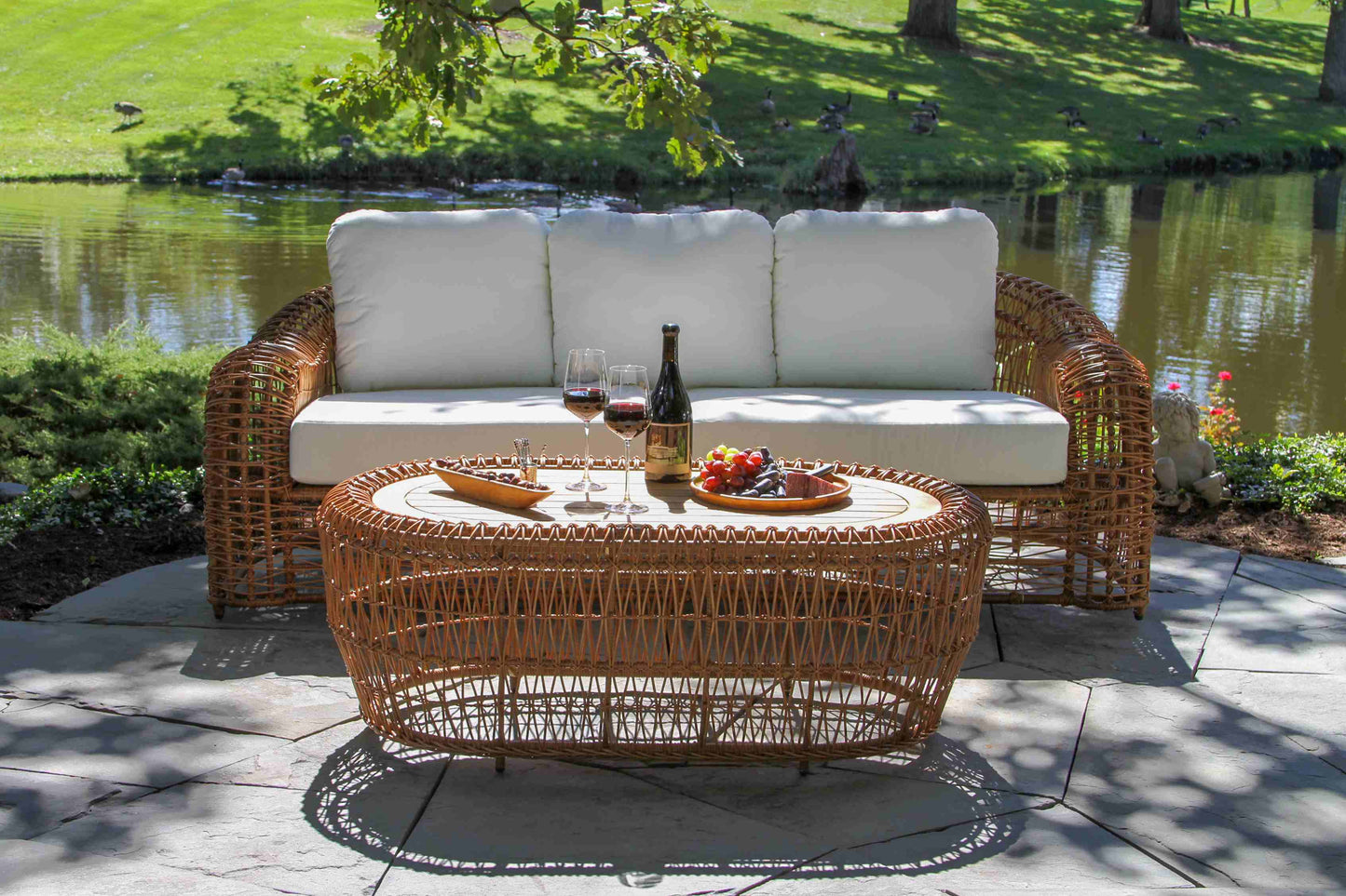 On the Vine Teak and Wicker Outdoor Oval Coffee Table 47" x 27"