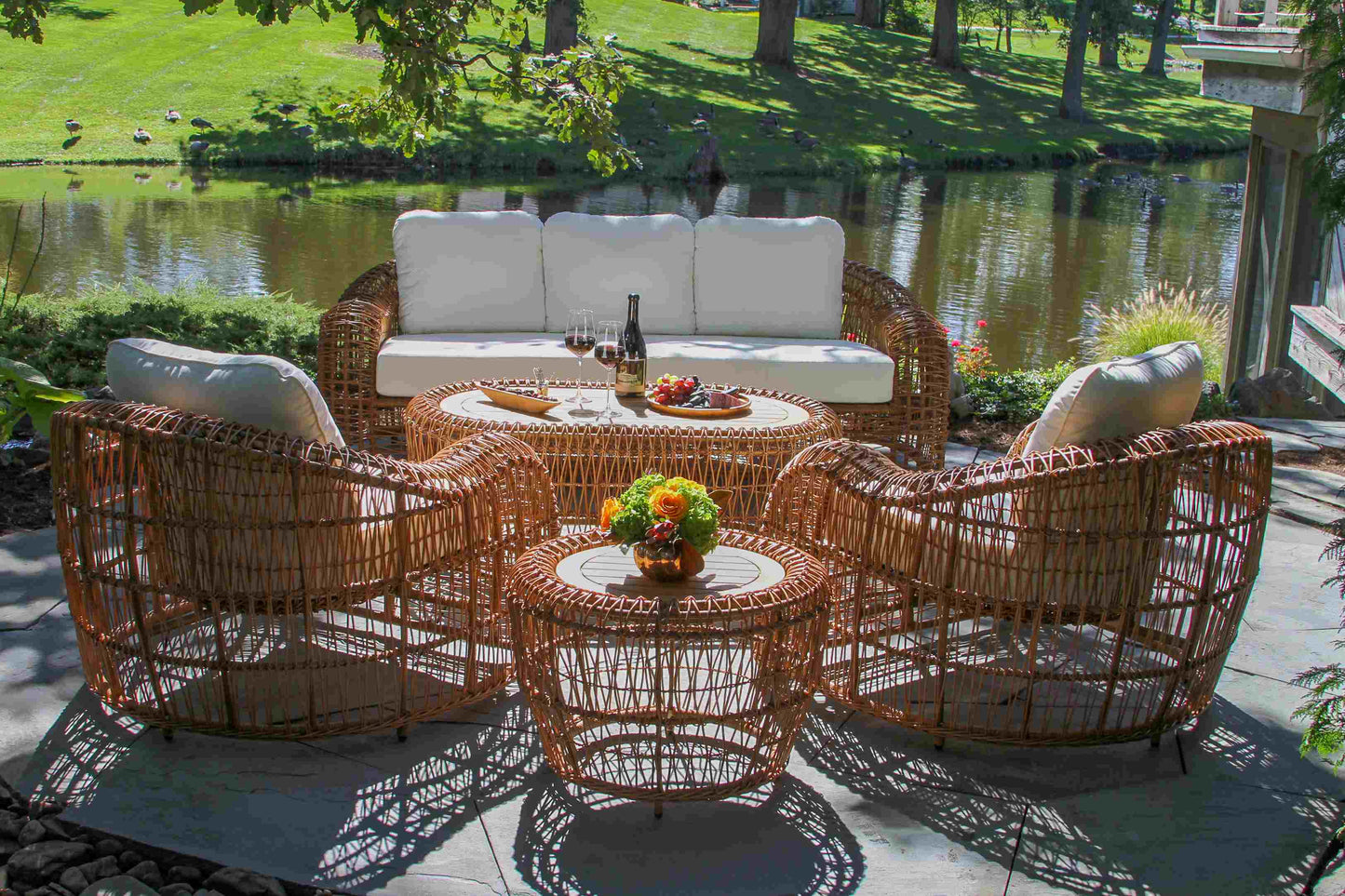 On the Vine Teak and Wicker Outdoor Oval Coffee Table 47" x 27"