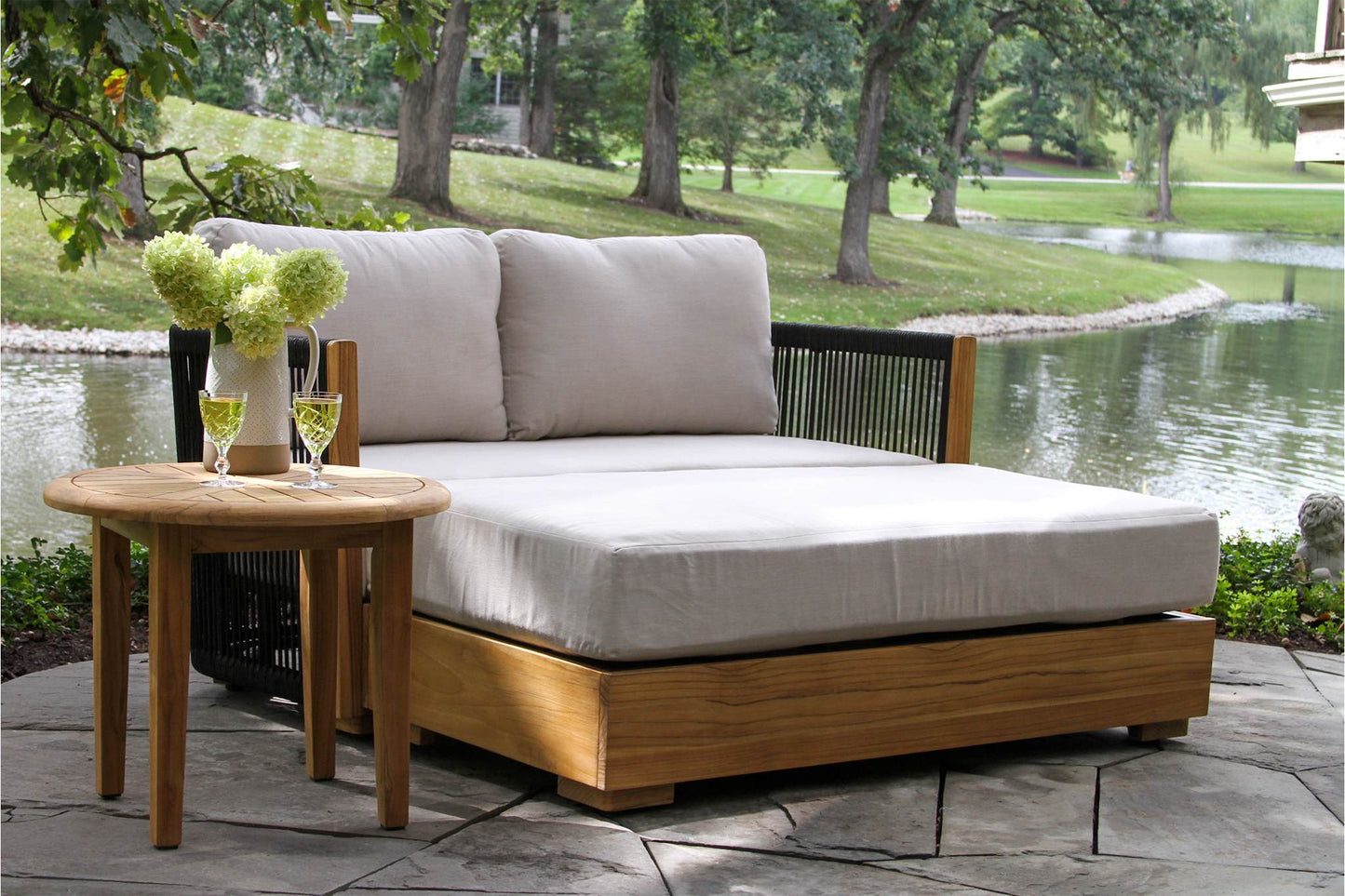 Teak Outdoor Ottoman w Sunbrella