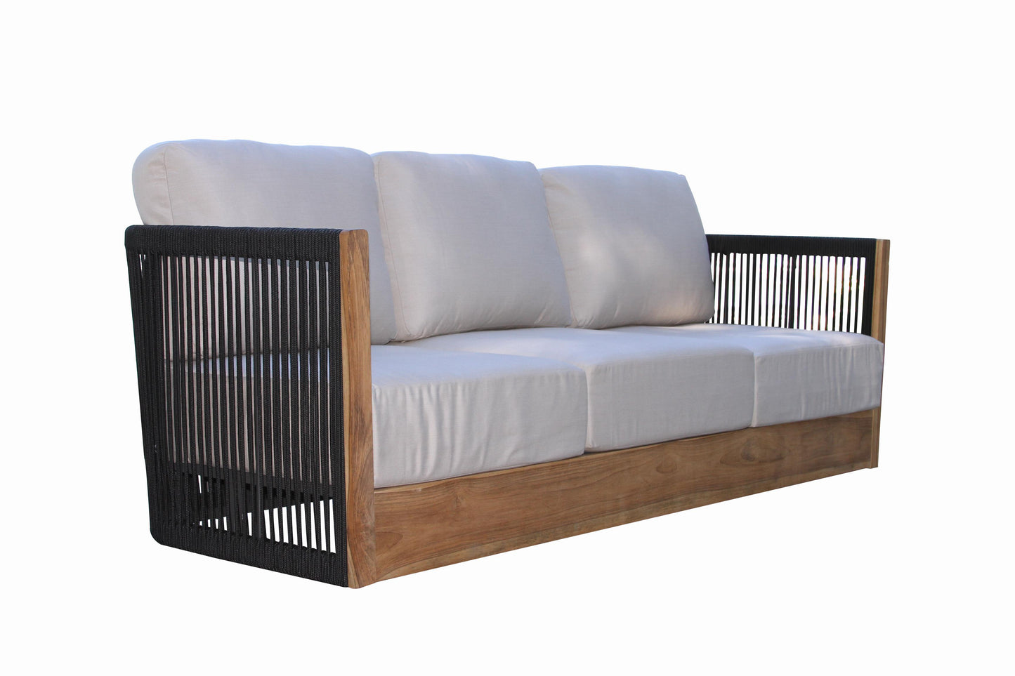 Teak and Black Rope Outdoor Sofa w Sunbrella