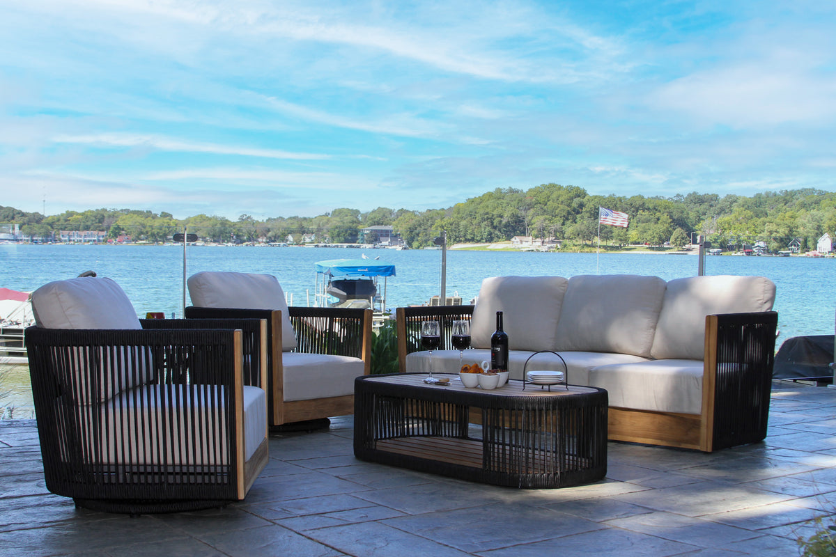 Teak and Black Rope Outdoor Coffee Table 47" x 23.5"