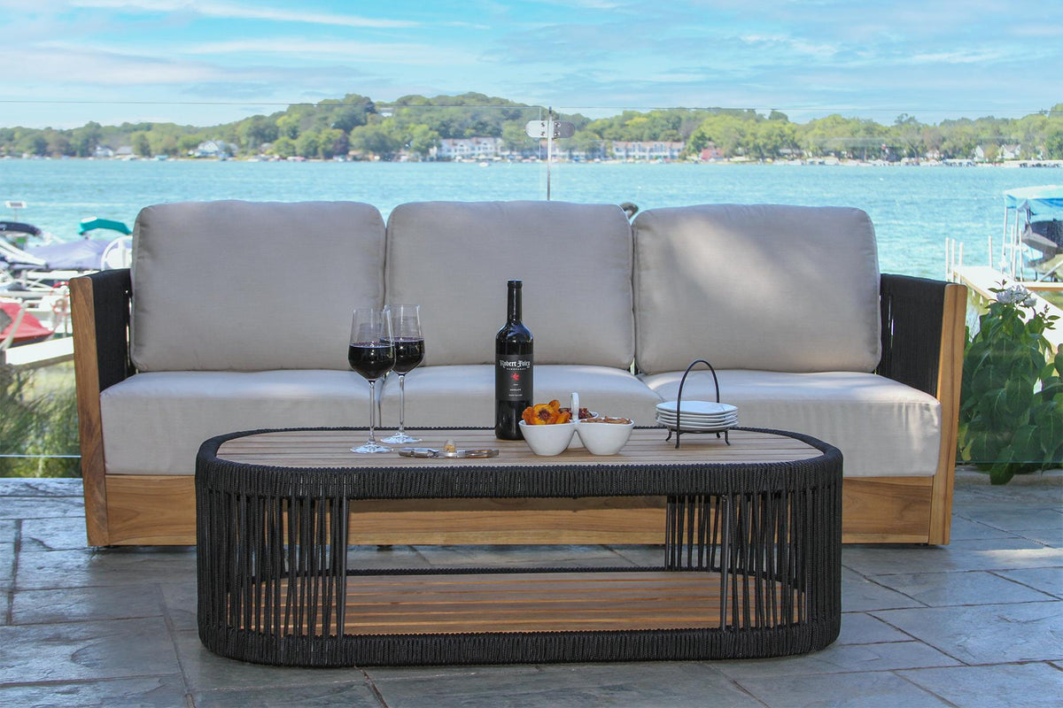 Teak and Black Rope Outdoor Coffee Table 47" x 23.5"