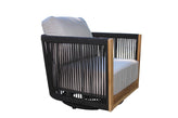 Black Rope and Teak Outdoor Swivel Chair w Sunbrella Cushions