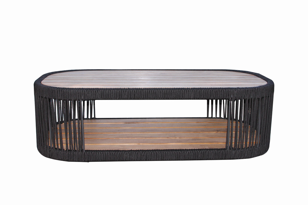 Teak and Black Rope Outdoor Coffee Table 47" x 23.5"